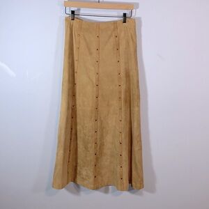 Rods camel tan suede studded maxi aline leather skirt size 8 vintage western